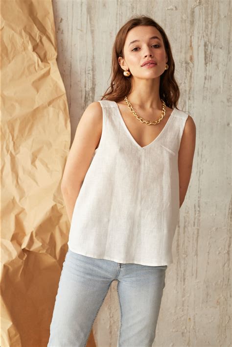 gucci linen sleeveless top with leather cord|Women's Designer Luxury Tops .